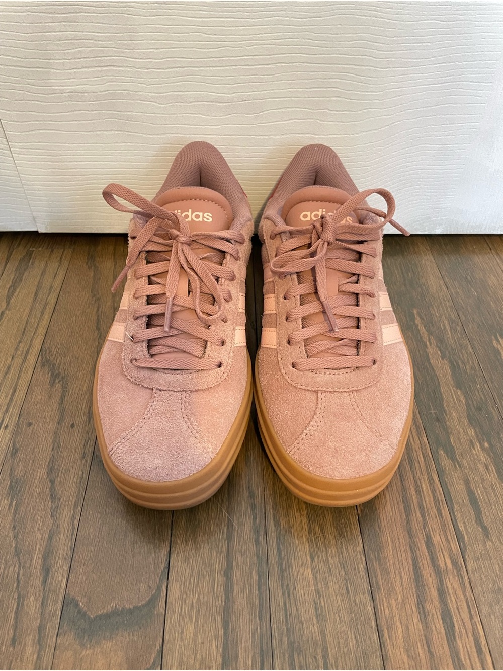 Adidas Platform Sneakers, pink suede cream stripes, women’s size 5 - Picture 5 of 6